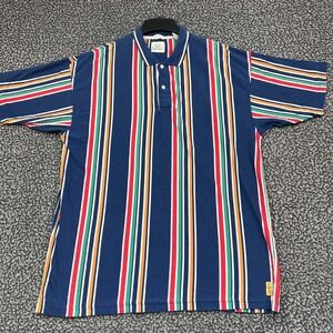 Vintage BD Baggies Polo Shirt Men Large Blue Striped Short Sleeve Cotton L